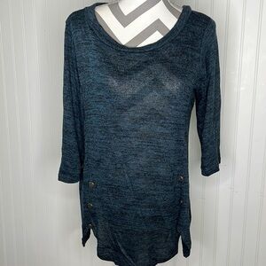 New Teal Side Button Scoop Neck Sweater Top Size Large